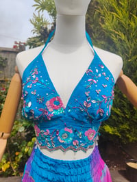 Image 5 of Boho sari beach skirt - Turquoise and pink