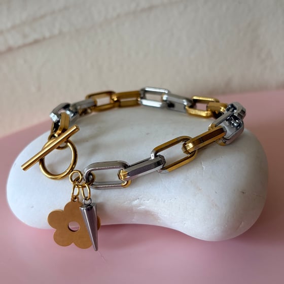 Image of Chunky Gold and Silver Bracelet with Flower and Spike