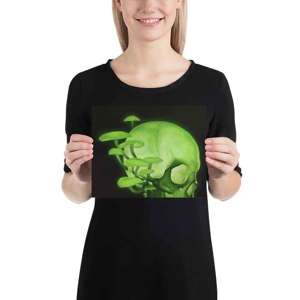 Photo Print: Glowing Skull and Mushrooms V.3