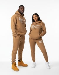 Image 1 of YAC Camel Signature Print Pullover Jogger Suit 