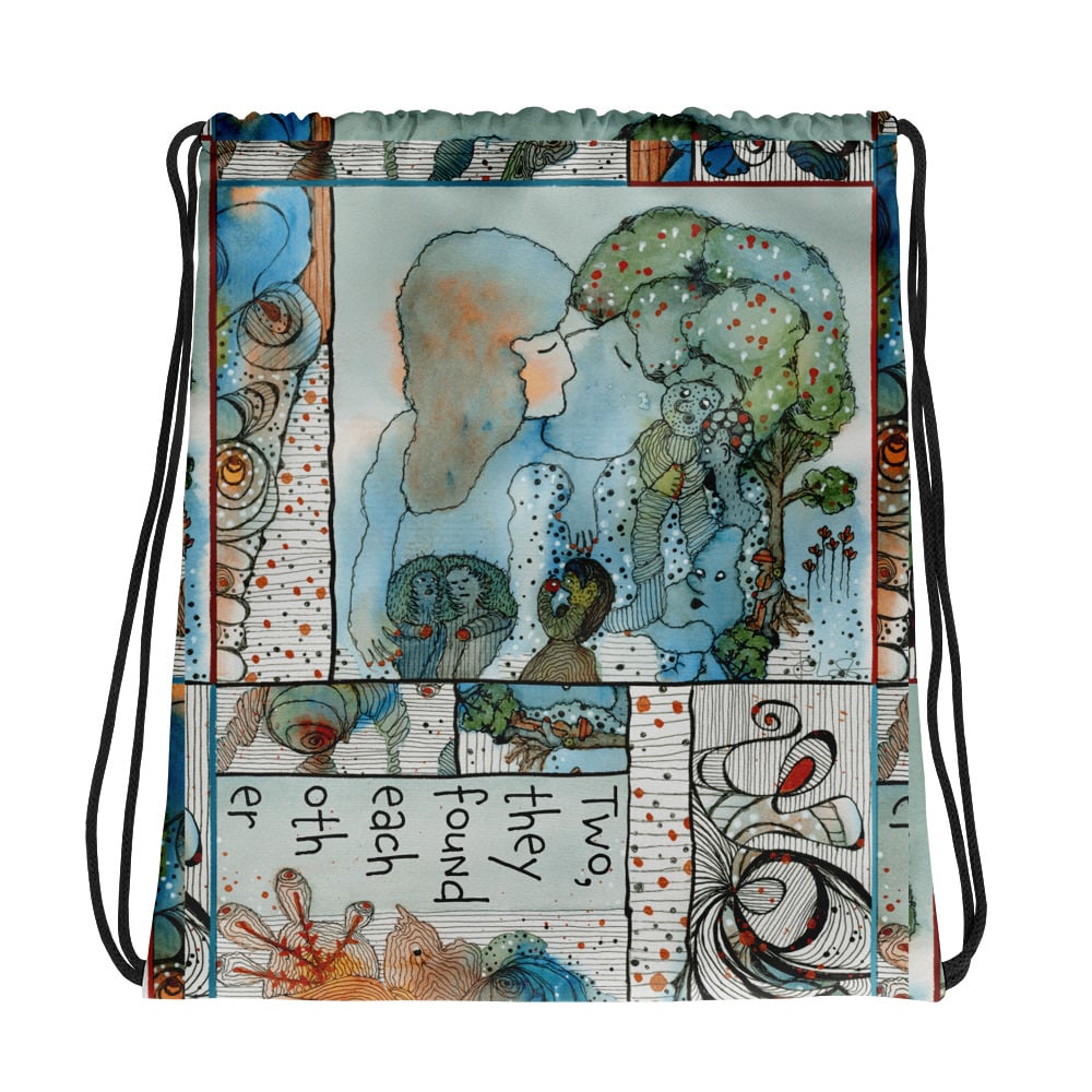 Image of Two Collage Drawstring bag