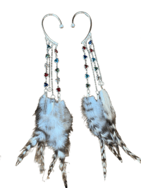 Image 1 of Rainbow Heart Feather Ear Cuffs 