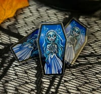 Coffin Acrylic Lapel Pin- Emily 1.5"