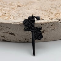 Image 2 of Snowflake Obsidian & Garnet Rose Dagger Necklace