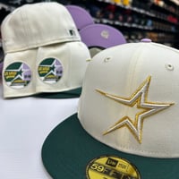 Image 1 of New Era 59Fifty Chrome Dark Green Gold Lavender 