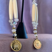 Image 3 of 1 tier hairpipe Earrings ( gold coins) 