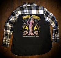 Upcycled “Wax Works Records” t-shirt flannel