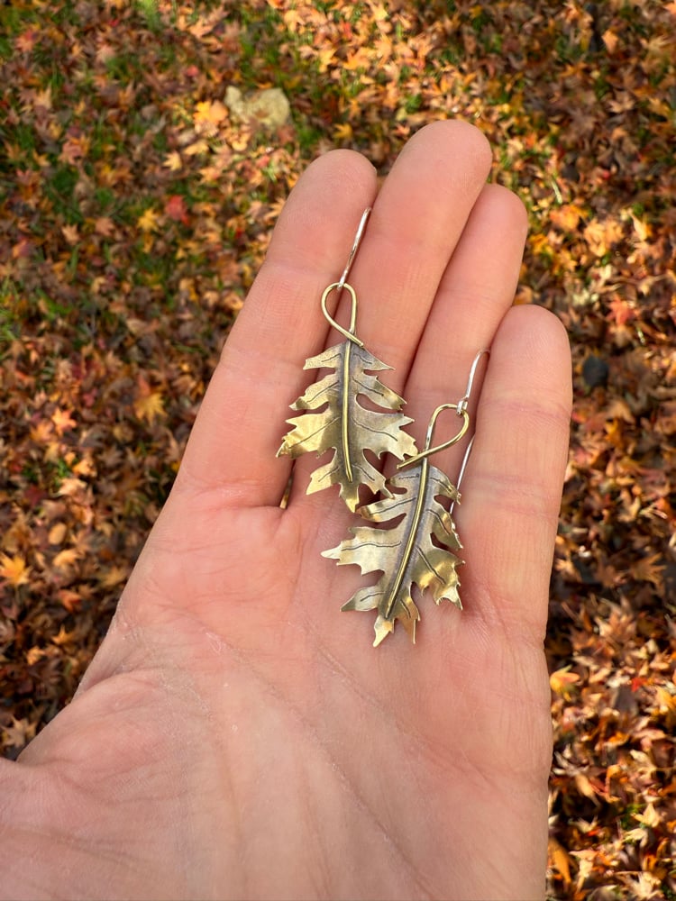 Image of Shumard Oak Leaf Brass Earrings