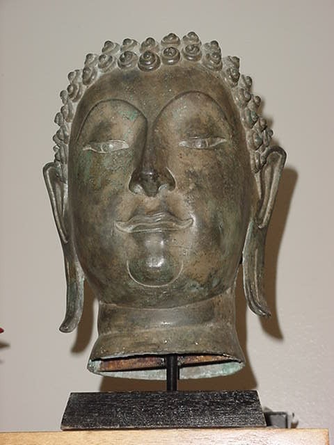 Image of Antique Temple Large Bronze Buddha Head Bust -Striking!
