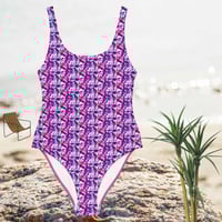 Image 1 of One-Piece Swimsuit (pink and purple tye-dye on Deep Cerise)