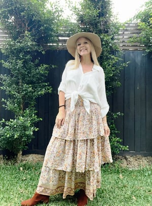 Image of Stevie Tiered Maxi Skirt. Caramel Floral. By Eastern Eclectica