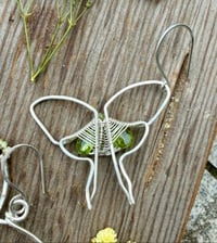 Image 1 of Sterling Woven Luna Moth Earrings with Peridot