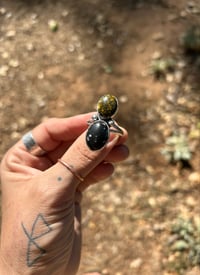Image 1 of Dark moon turquoise/snowflake obsidian ring 