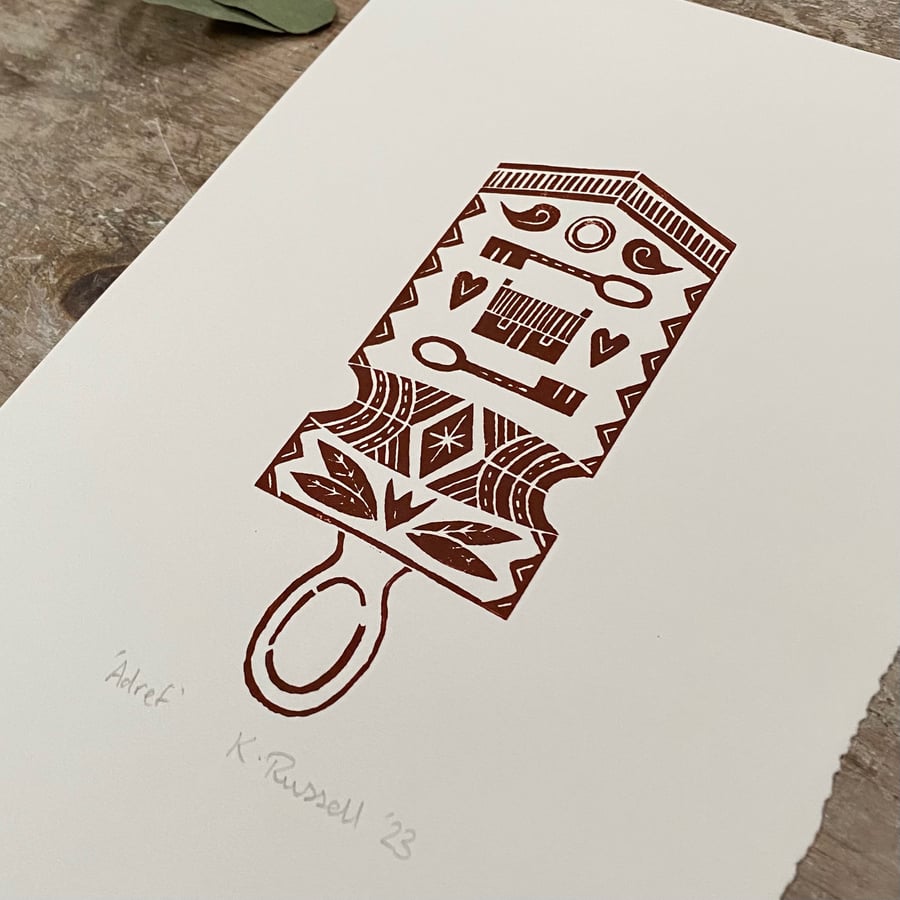 Image of 'Adref' Love-spoon Linoprint