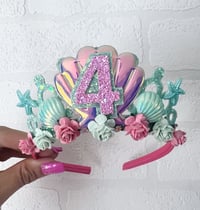 Image 4 of Aqua  and pink Mermaid birthday tiara crown party accessories 