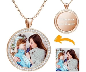 Rhinestone Crystal Round Shape Photo Necklace 14K Gold Plated