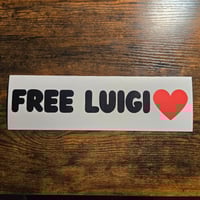Image 2 of Free Luigi glossy white bumper sticker with chunky black text and heart