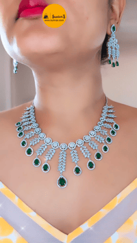 Image 4 of Sia Green-Stunning AD Necklace Set with Earrings in Green