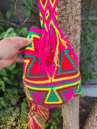 Image 7 of Wayuu Mochila Colombian Bucket bag Neon
