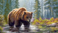 Image 2 of <h2>Grizzly in a Forest Stream </h2>Original Artwork <br />12 x 16 <br />Gouache