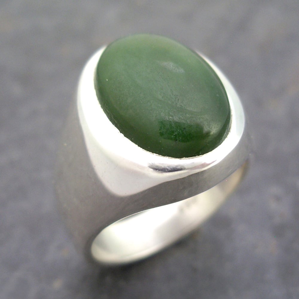 Doug Peterson Jewelers — Mens Heavy Oval Nephrite Jade Ring in Sterling