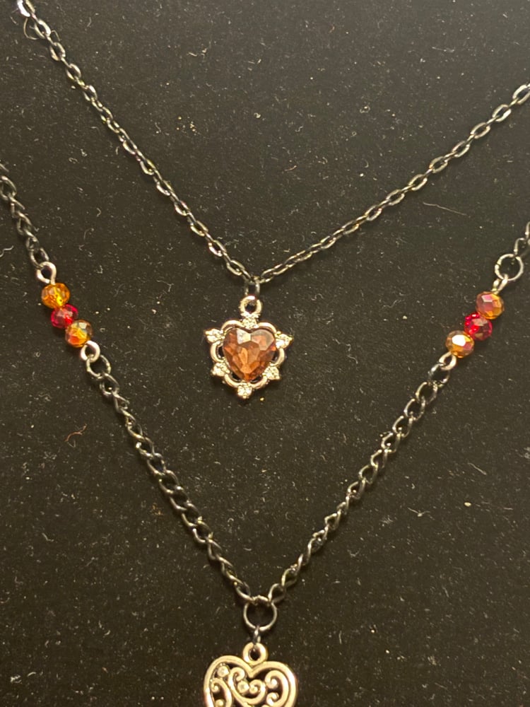 Image of Heart and whiskey Bottle and hearts Charm Necklace