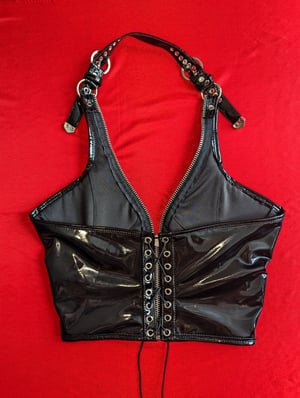 Image of Zipper biker bustier vest in black PVC (Size XS - M)