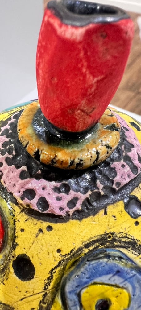 Image of Colored Circles with red spout Vessel- Cynthia Marks