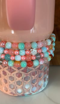 Image 3 of Pastel Beaded Tumbler Bracelet Stack – Pink, Teal & Floral Charm Cup Accessories Set
