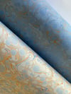 Marbled Paper Orange Swirls & Indigo Stones on Blue