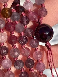Image 6 of Rainbow Spinel Mala with Purple Garnet Guru Bead, Spinel 108 Bead Japa Mala Hand Knotted Necklace