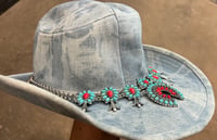 Image 3 of Blue Denim Cowboy Hat Blue & Red Stone Band 