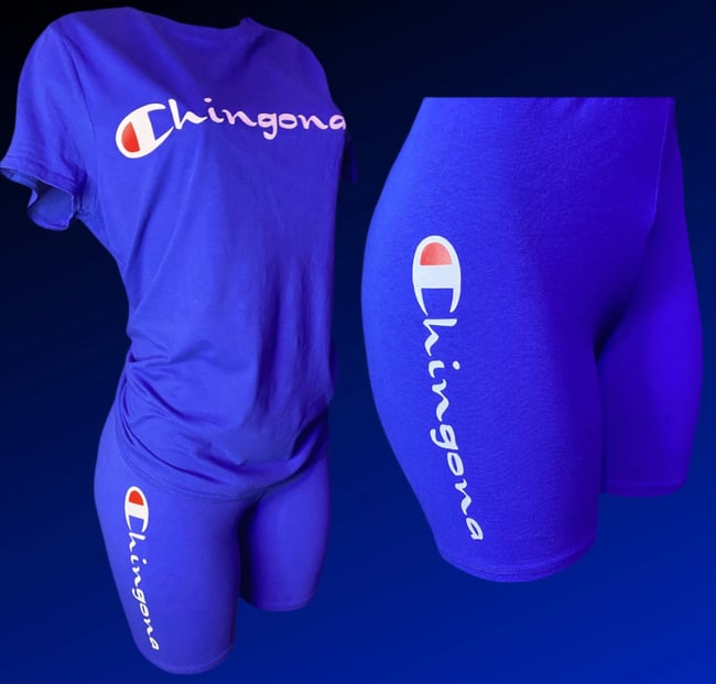 "Chingona" Biker Shorts Set ROYAL BLUE