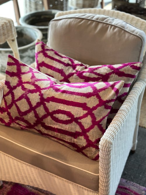 Image of Magenta Ikat Velvet Cushion 