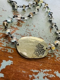 Image 3 of wire wrapped labradorite and imperial topaz necklace with Rumi medallion