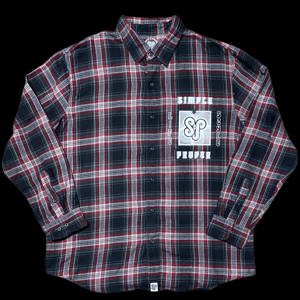 Image of S&P-“Trippy Phrases” Logo (XL) SAMPLE (1/1) Flannel (Red/Grey/Black)