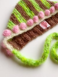 Image 3 of Striped Brown, Lime, Pale Green and Pink Mohair Bubble Bonnet