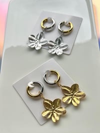 Image 1 of FLOWER HOOP EARRINGS ~ GOLD & SILVER COMBO