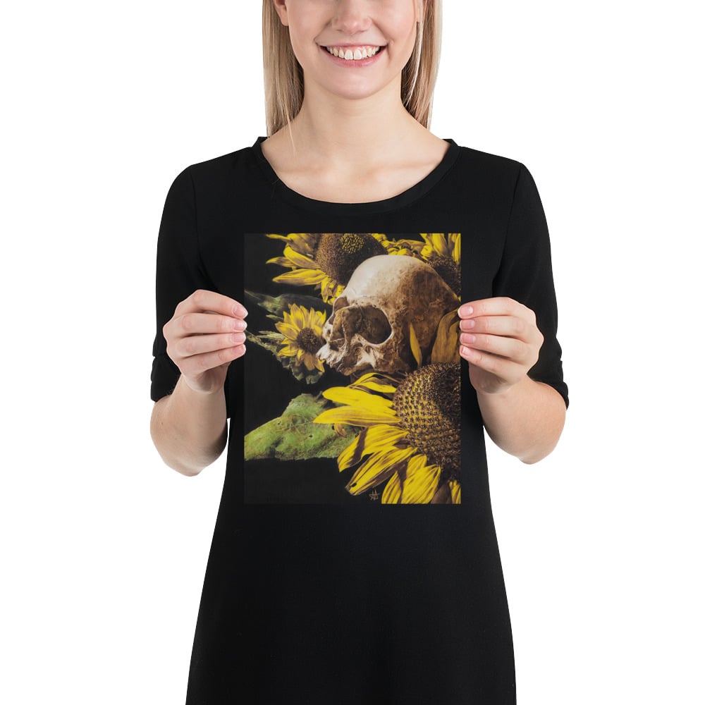 Photo Print: Skull and Sunflowers