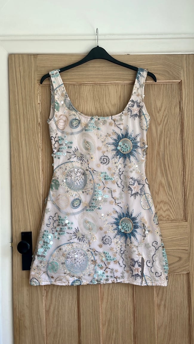 White Universe Dress. Heavily Embellished Tulle Velvet Dress