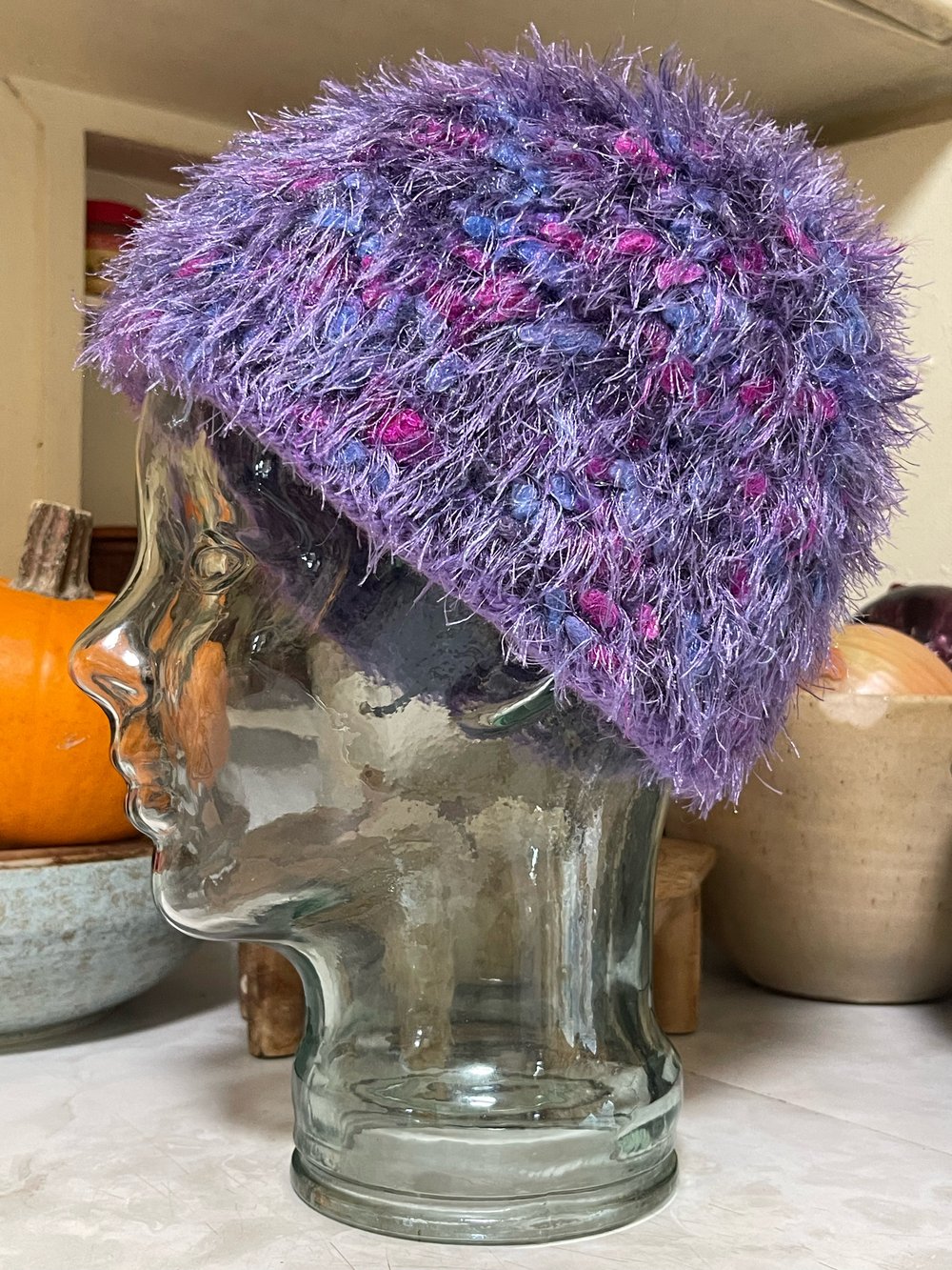 Cool Hand Knit Purple Fun Fur Hat 