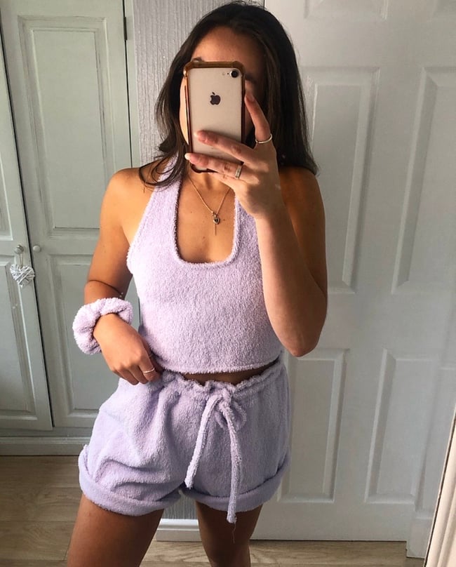 towelling drawstring shorts, matching top & scrunchie co-ord