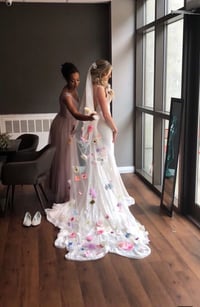 Image 3 of Custom Bright Pastel Flower Wedding Veil