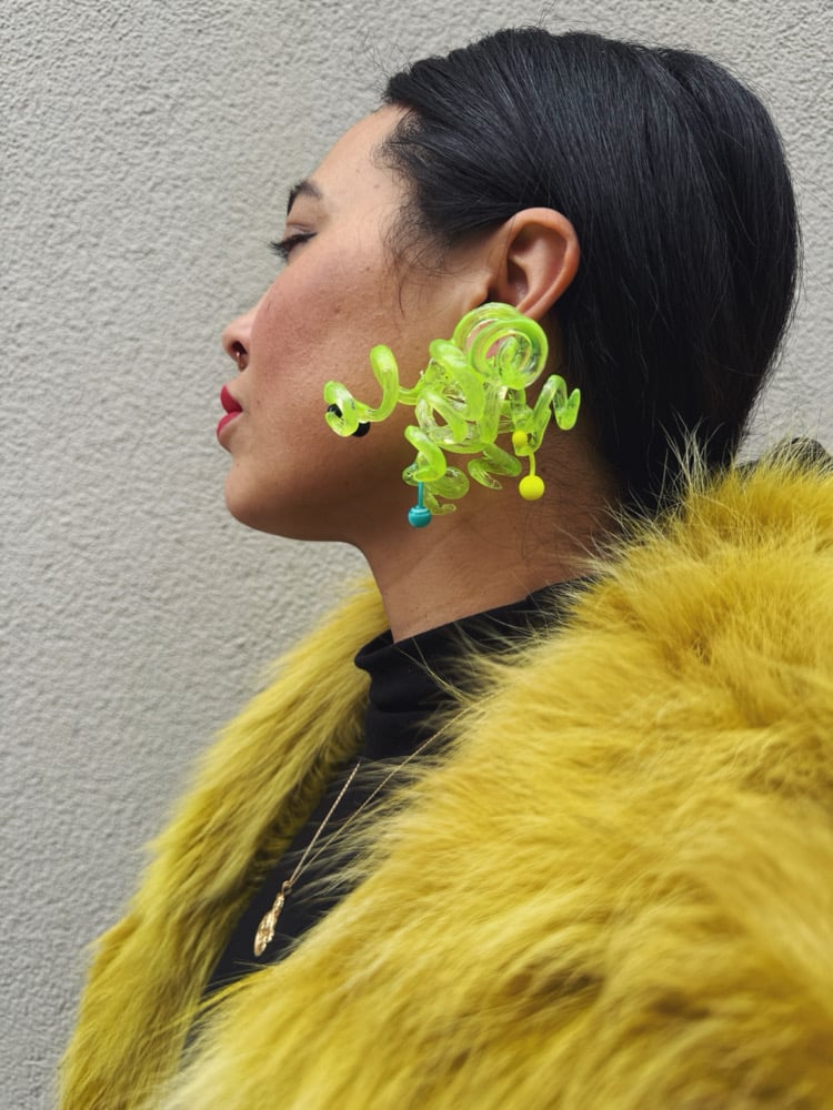 Image of neon green flexi rod earrings 