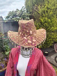 Image 3 of Dolly cowboy hat - recycled sari fabric burgundy