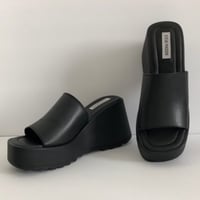 Image 3 of STEVE MADDEN Black Genuine Leather Platform Slide Sandals
