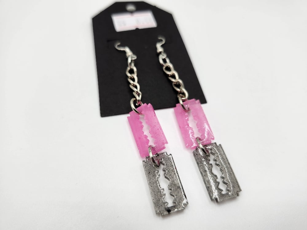 Image of Razor Blade Chain Earrings 