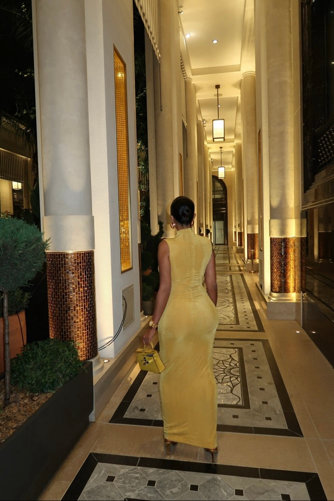 Image of MUSTARD MOCK NECK RUCHED MAXI DRESS (XS)