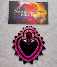 Image 4 of Hand Polish Black Heart XL Beaded Earrings 