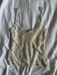 Image 1 of Vintage Y2K cream iridescent sequin crochet cami 